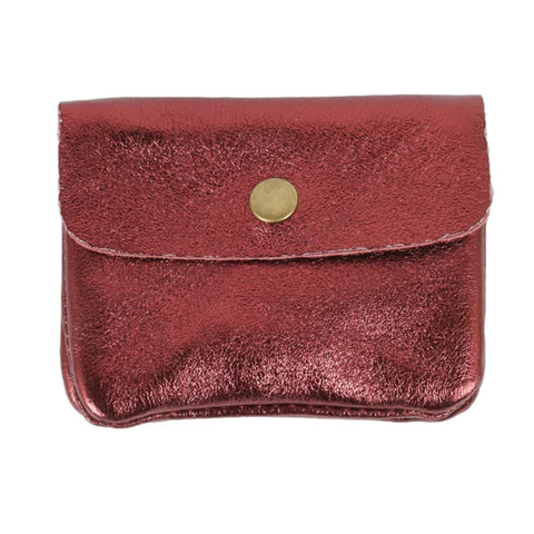 Metallic Leather Coin/Card Purse - Bordeaux