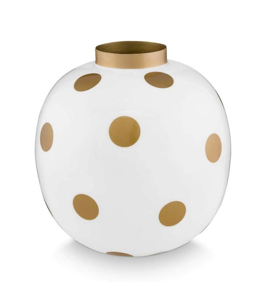 White Metal Vase with Gold Dots