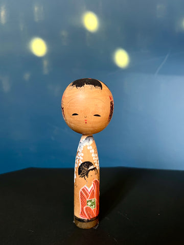 Vintage Kokeshi Doll - White Blossom