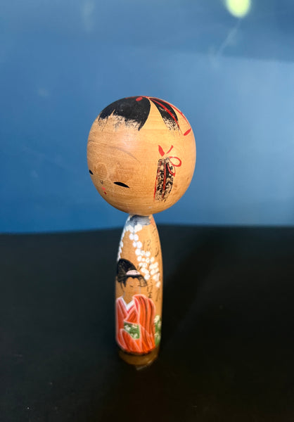 Vintage Japanese Kokeshi Doll - White Blossom
