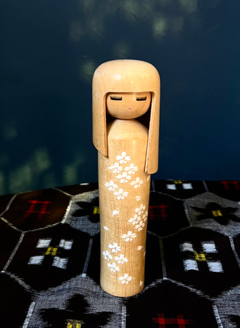 Vintage Japanese Kokeshi - White Flowers