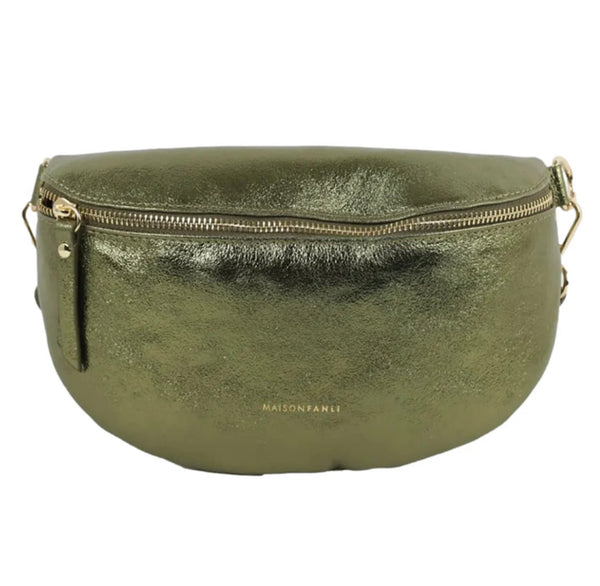 Metallic Leather Bum Bag - Khaki